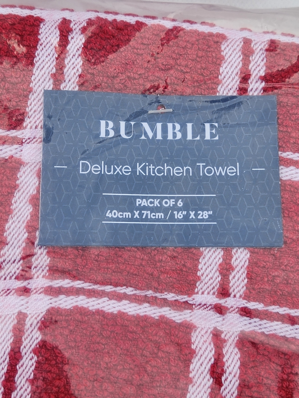 Bumble Deluxe Kitchen Towels - Red &White Plaid Pack Of 6 NIP